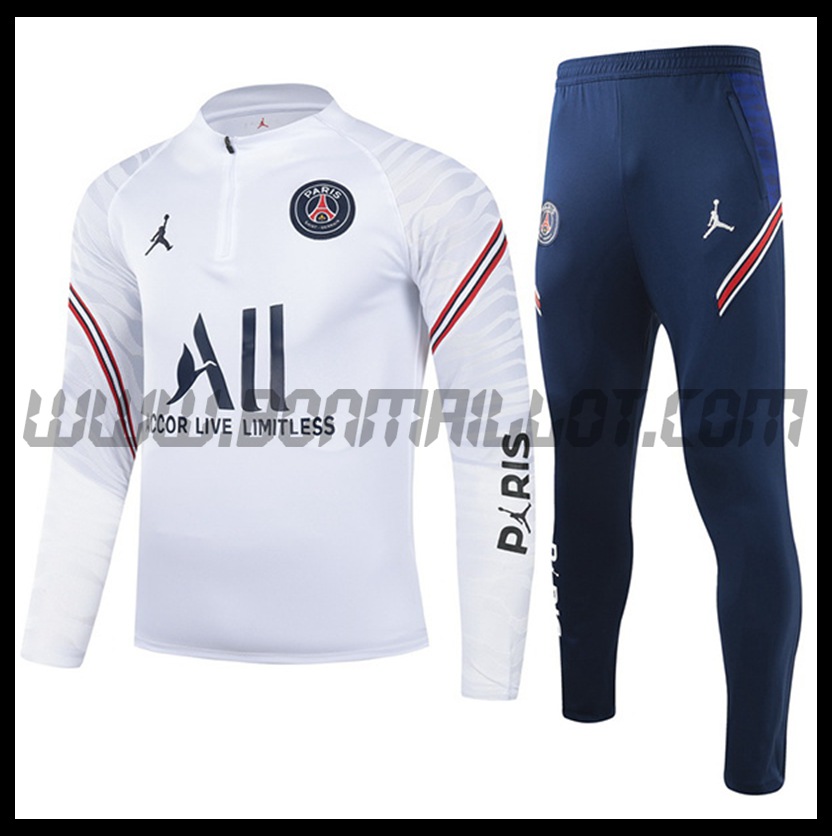 Ensemble Survetement Foot Jordan PSG Enfant Blanc 2021 2022